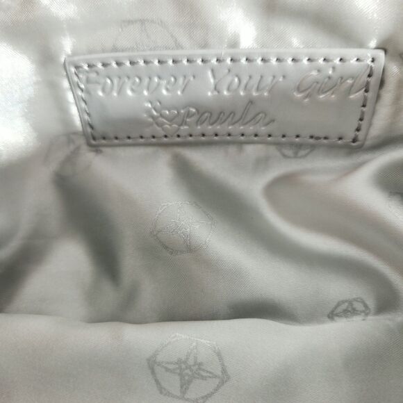 Forever Your Girl by Paula Abdul Silver Studded Clutch Bag Black Patent Zip - Picture 8 of 11